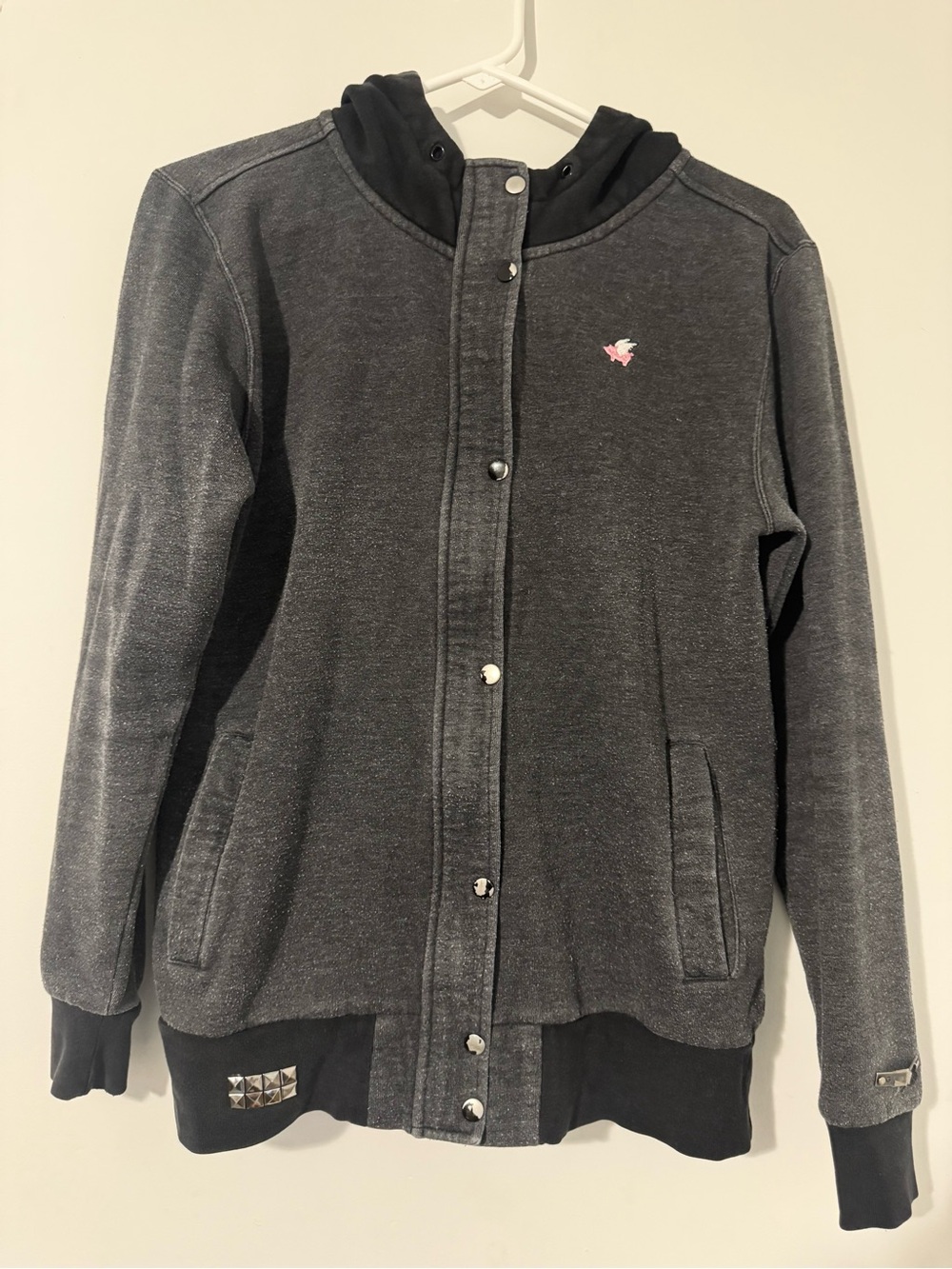 Glamour Kills Grey & Black Zip & Snap Button Closure Sweatshirt